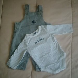 Janie and Jack sailboat overalls and shirt. 0-3m